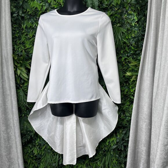 TOPS Women 3XL Cream Blouse Peplum Round Neckline Hi Low‎ Hem IR 1786 - Picture 5 of 6